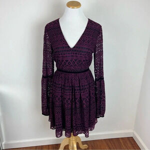 Likely Revolve Lace Long Sleeve Fit And Flare Dress Purple Black Size 4